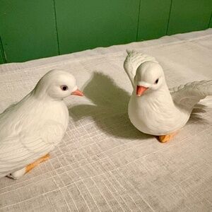 Vintage Pair Homco Home Interiors Ceramic White Doves Love Birds Figurines #8856